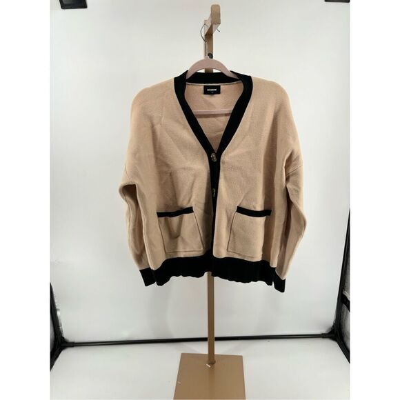 Monrow black tan color block cardigan with sleeve detail size medium old money - Picture 1 of 14